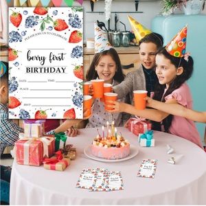 5for$10 Berry 1st Birthday Invitations, 20-Pack Double-sided Strawberry Party